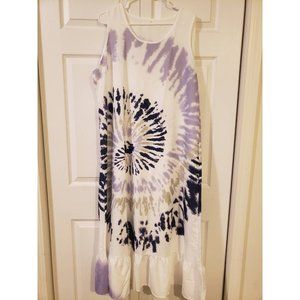 Women's Tie Died 5X White Maxi Dress Ruffled